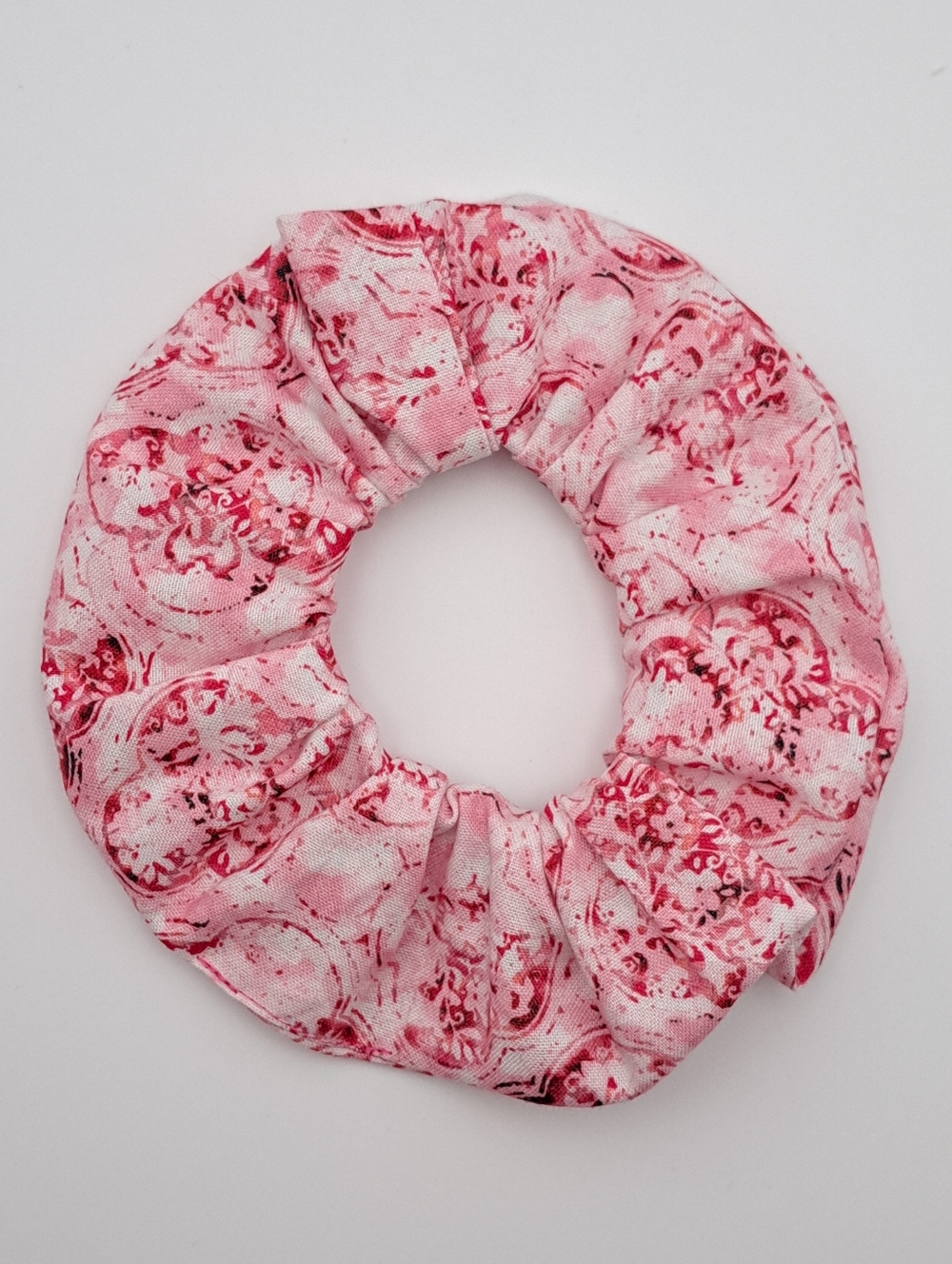 Pink Floral Cotton Scrunchie Hair Tie Elastic Band - Women's Accessory